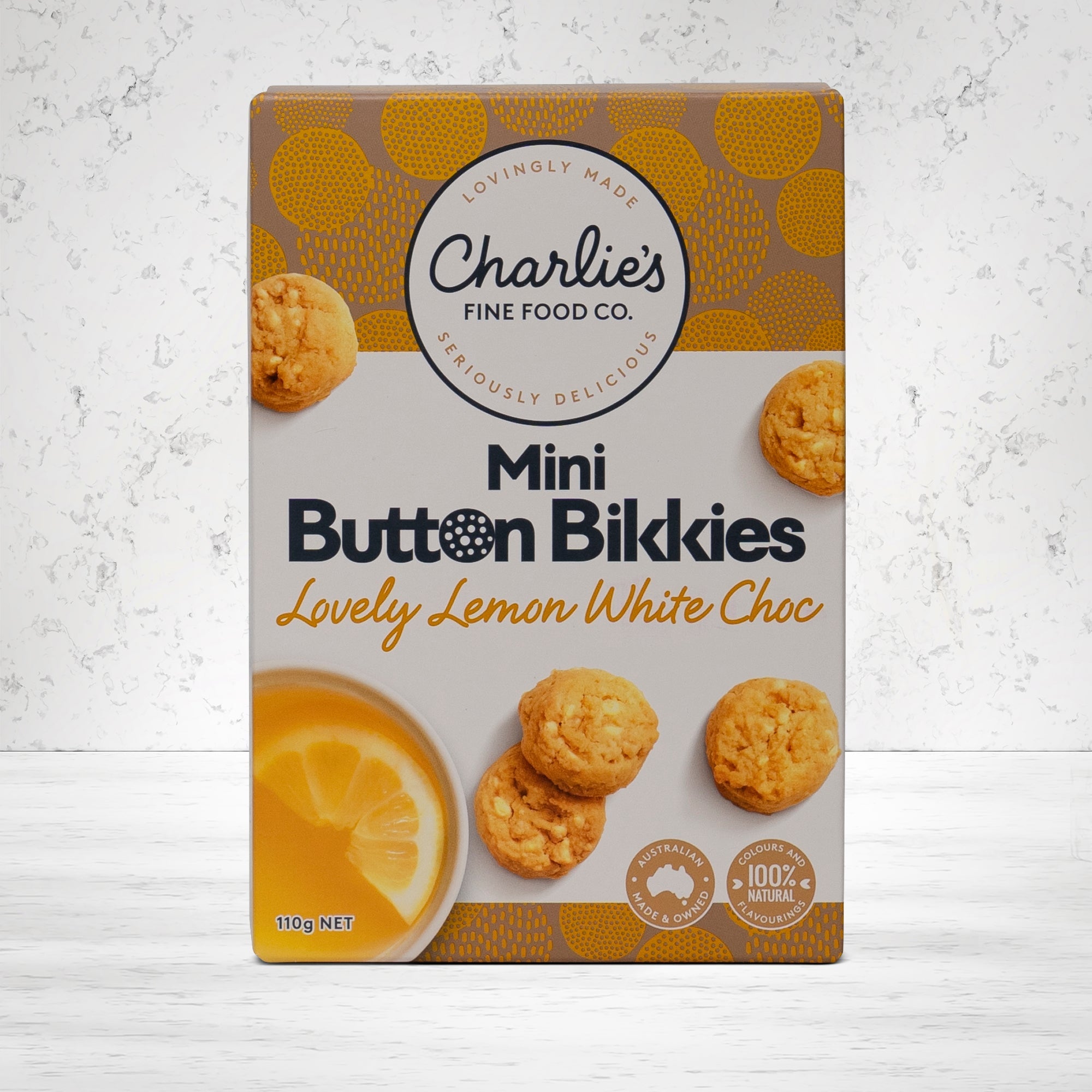 Charlie's Lovely Lemon White Choc Mini Button Bikkies