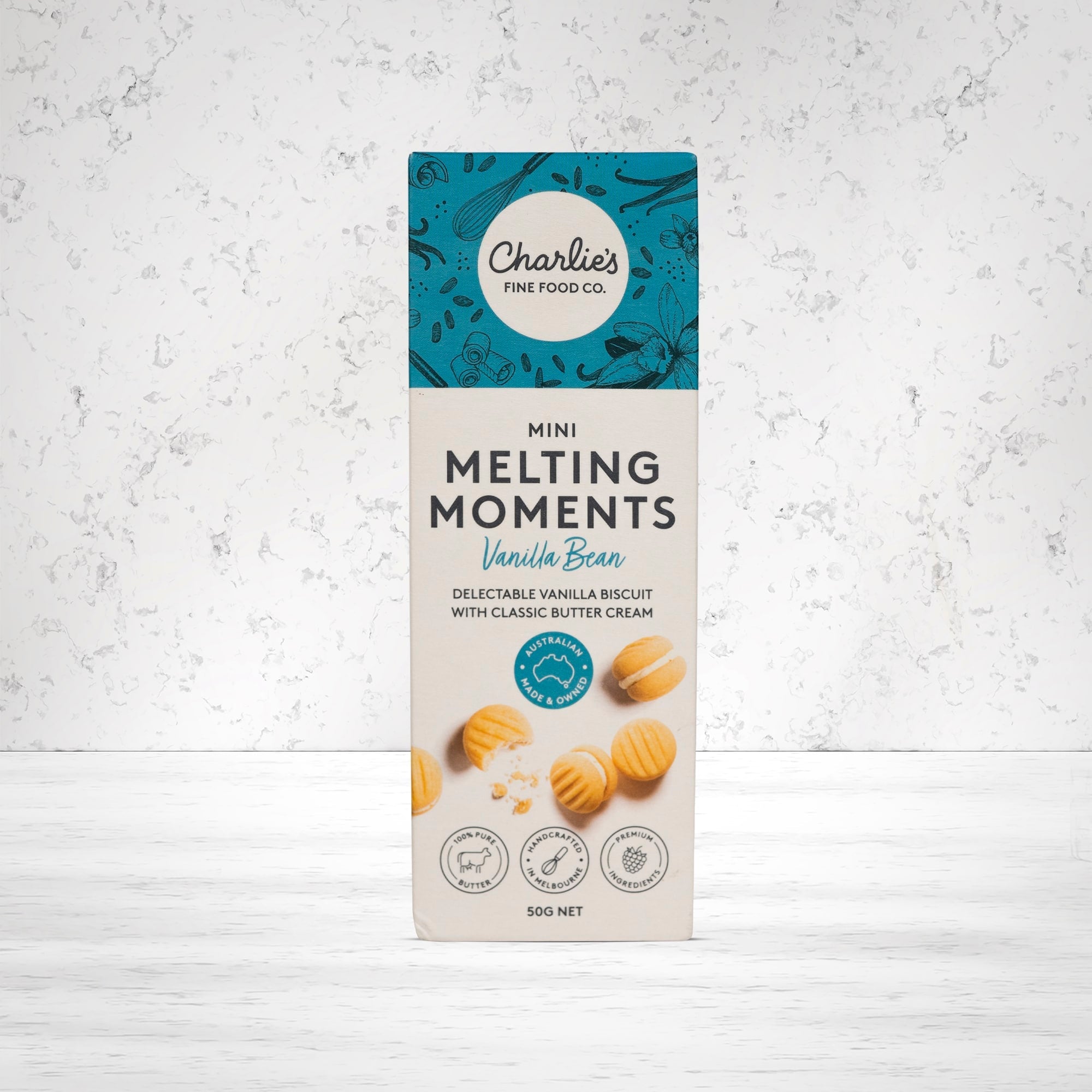 Charlie's Vanilla Bean Mini Melting Moments Biscuits 50 grams