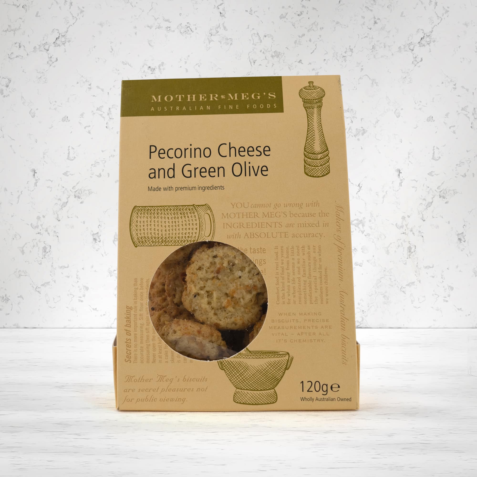 Mother Megs Pecorino Cheese and Green Olive Biscuits 120 grams - The Hamper Boutique Co